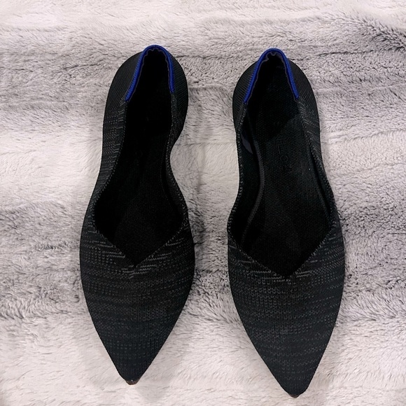 Rothys Womens The Point Black Striped Knit Ballet Flats Shoe 9.5 Office Siren - Picture 2 of 6